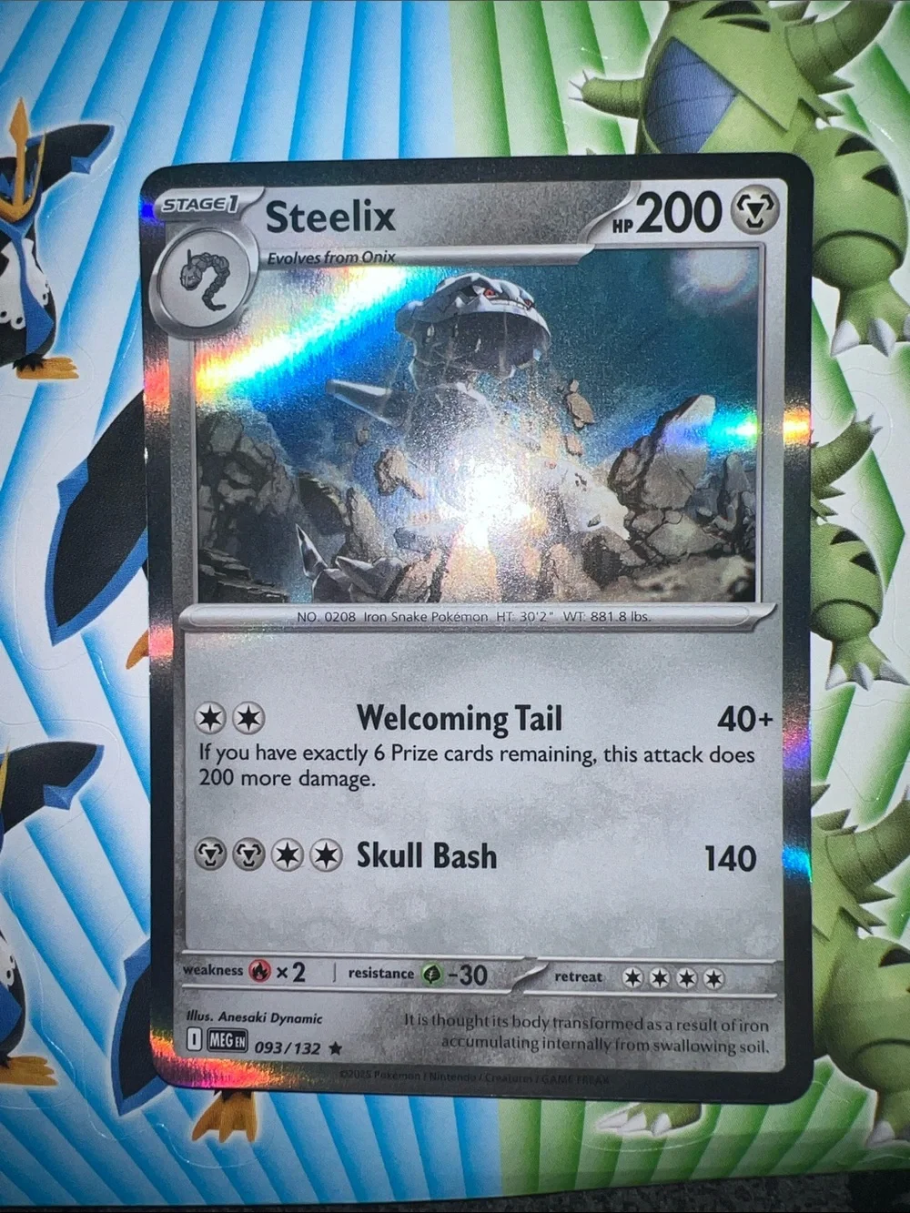 Pokemon Steelix Silver Holo Collectible Card - Blue & Green Accents